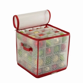Simplify 9002-RED 64-Count Plastic Ornament Organizer Storage Box, Red