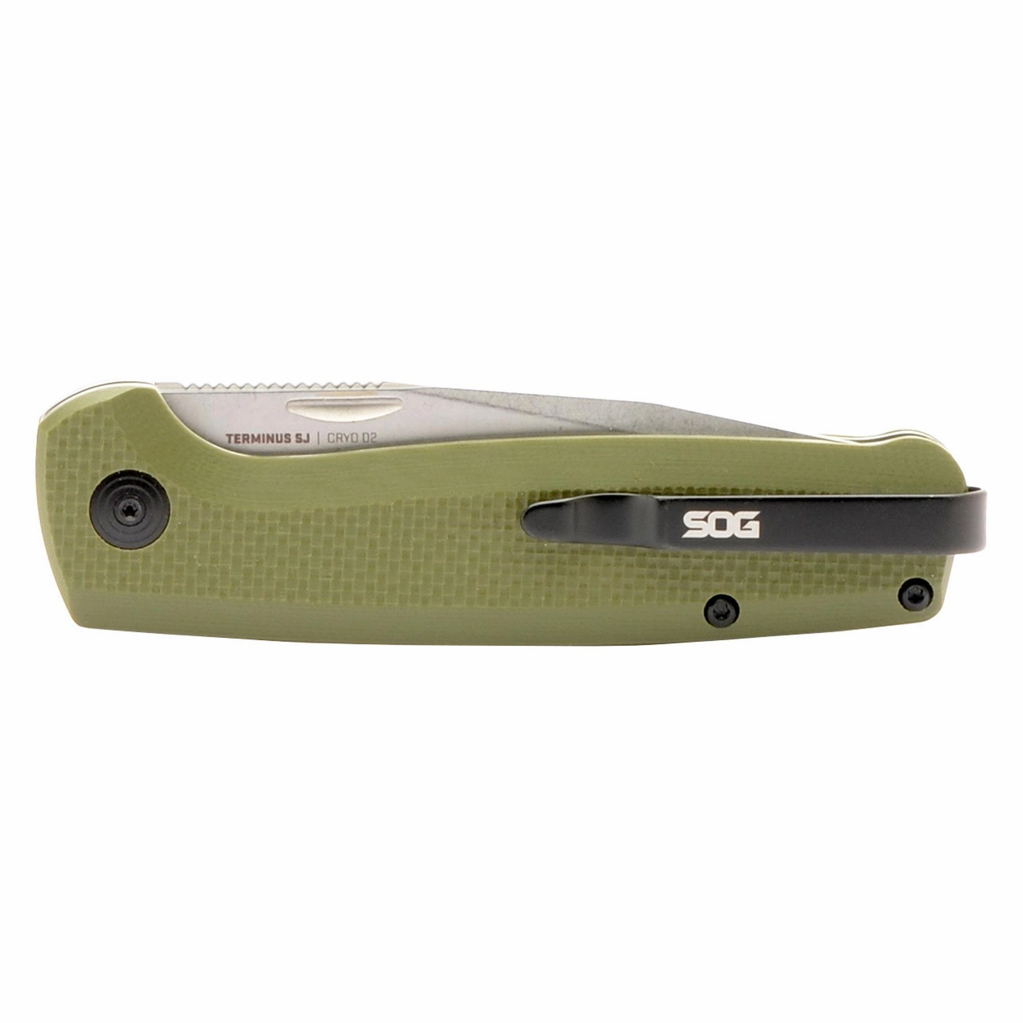 SOG Knife - Terminus SJ OD Green G10 Handle Stainless Steel Blade Folding | TM1004-BX