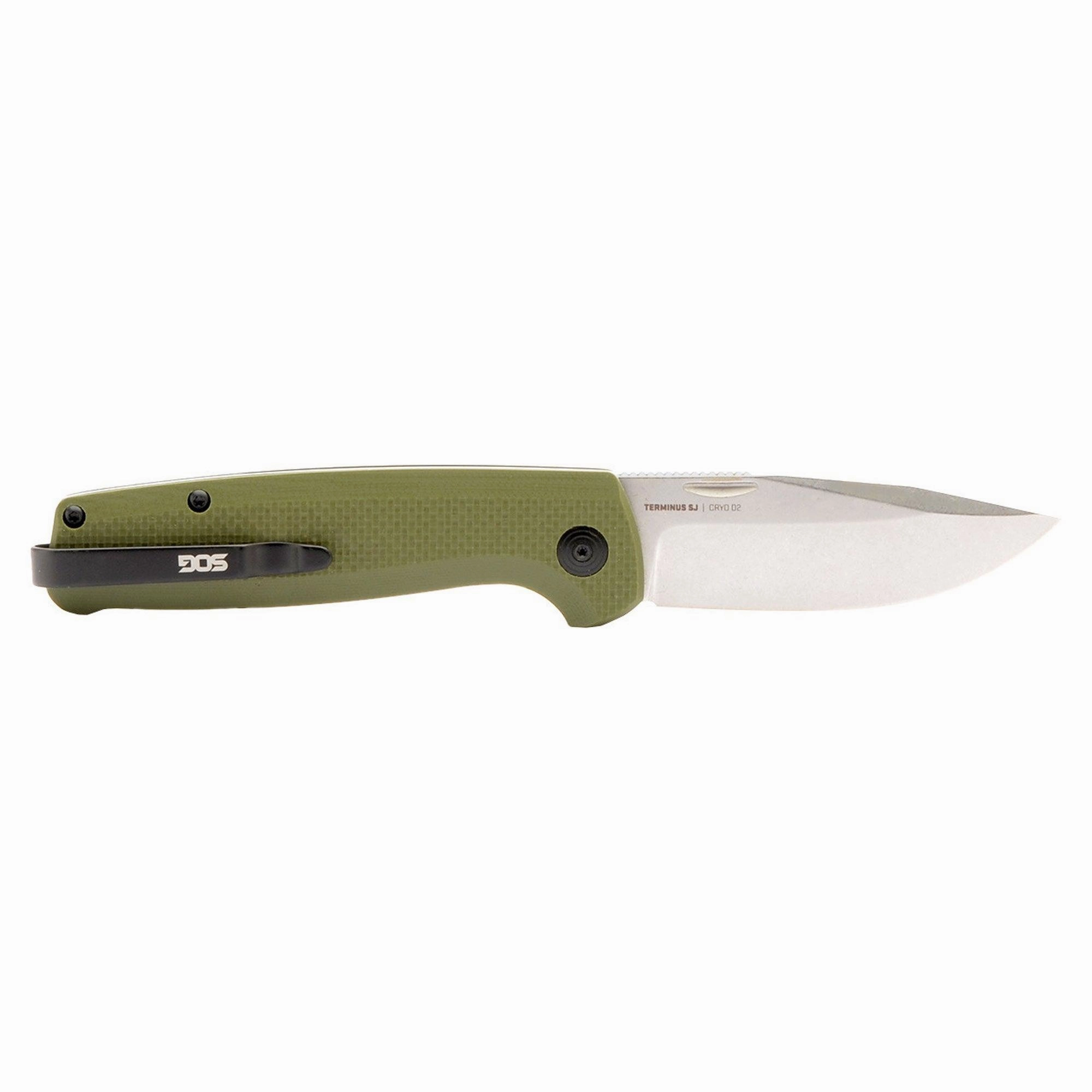SOG Knife - Terminus SJ OD Green G10 Handle Stainless Steel Blade Folding | TM1004-BX