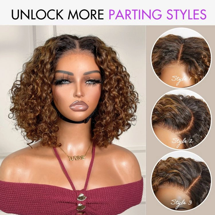 Special Deal  | 1 SEC INSTALL WIG | Ombre Brown Highlight Deep Curly Glueless 5x5 Closure Pre-Cut Lace Wig Breathable Cap
