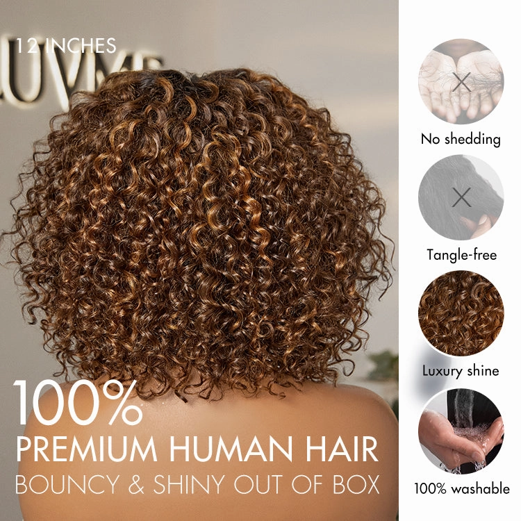 Special Deal  | 1 SEC INSTALL WIG | Ombre Brown Highlight Deep Curly Glueless 5x5 Closure Pre-Cut Lace Wig Breathable Cap