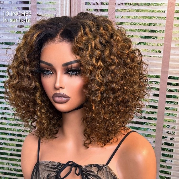 Special Deal  | 1 SEC INSTALL WIG | Ombre Brown Highlight Deep Curly Glueless 5x5 Closure Pre-Cut Lace Wig Breathable Cap