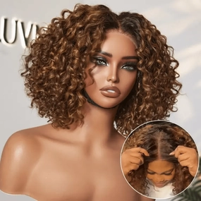 Special Deal  | 1 SEC INSTALL WIG | Ombre Brown Highlight Deep Curly Glueless 5x5 Closure Pre-Cut Lace Wig Breathable Cap