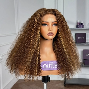 Special Deal | Brown with Blonde Highlight Kinky Curly Glueless 5x5 Closure HD Lace Long Curly Wig Breathable Cap