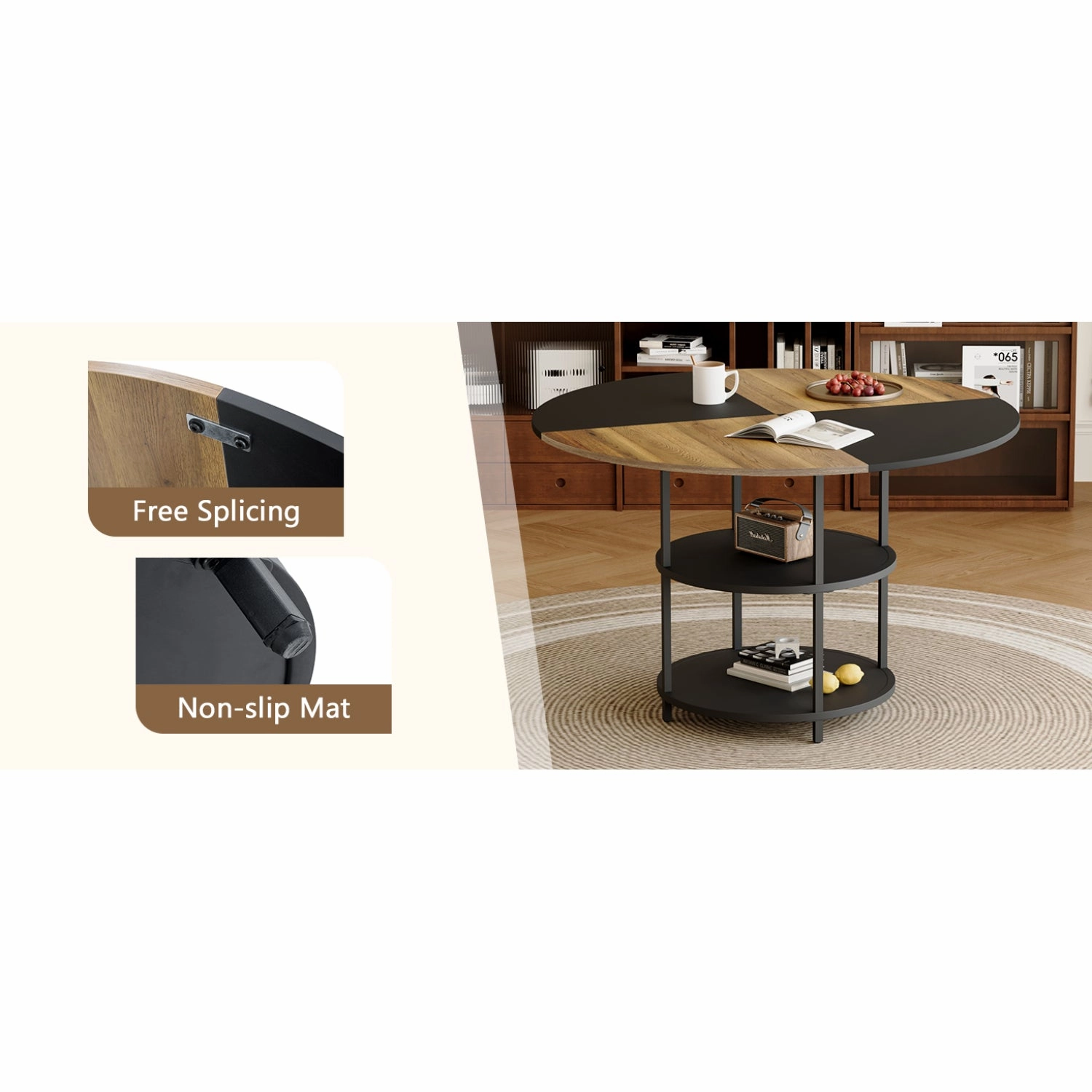 Streamdale 47" Round Dining Table Set with 6 Black Chairs
