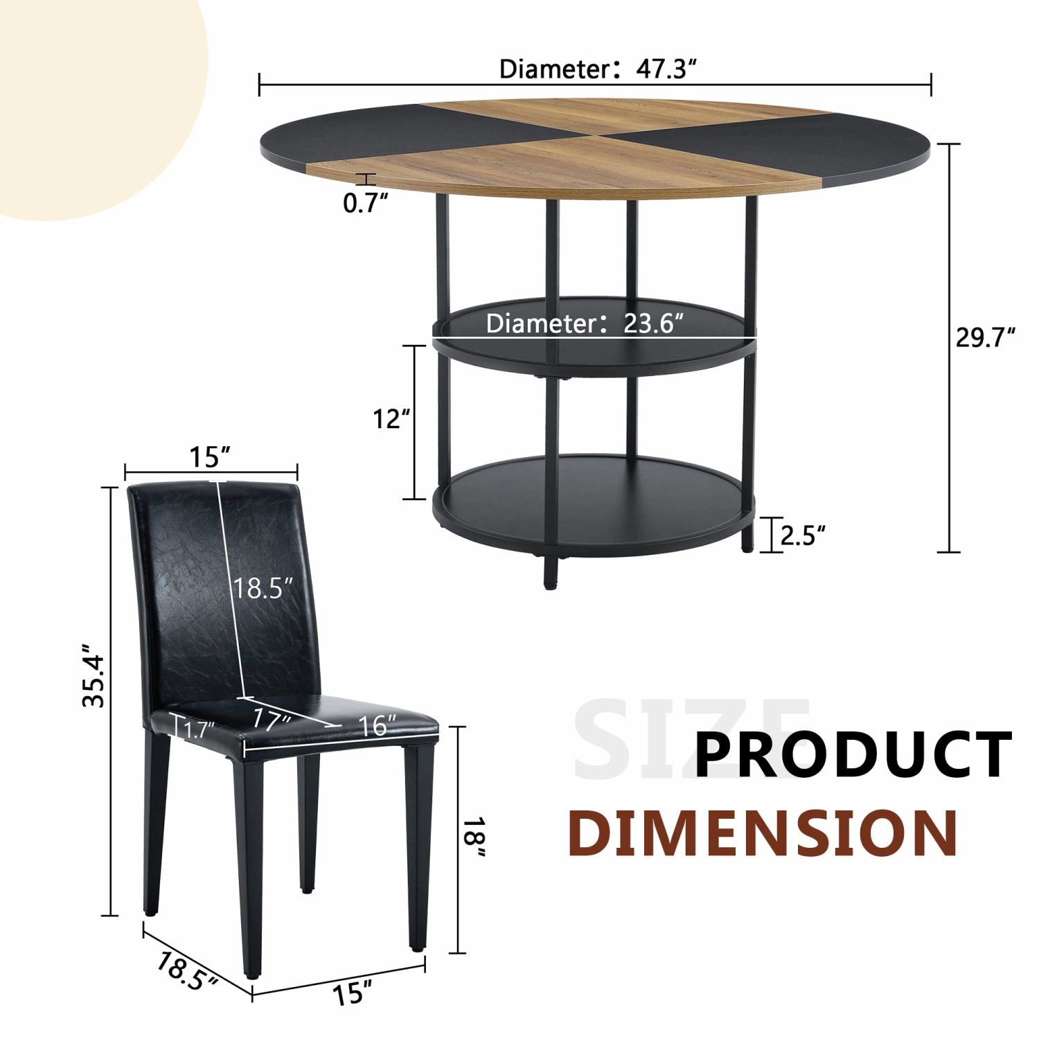 Streamdale 47" Round Dining Table Set with 6 Black Chairs