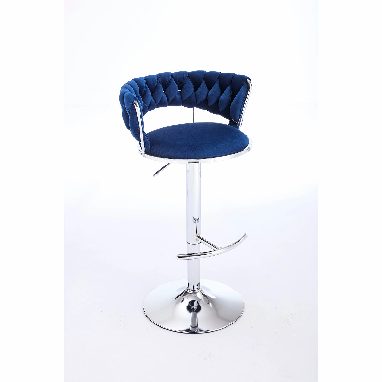 Streamdale Blue Velvet Bar Stools, Chrome Base, Adjustable Height (Set of 2)