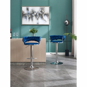 Streamdale Blue Velvet Bar Stools, Chrome Base, Adjustable Height (Set of 2)