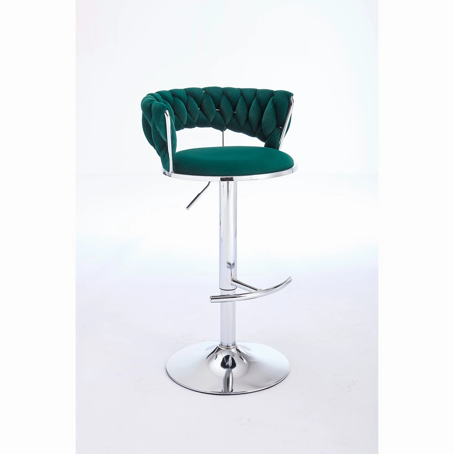 Streamdale Green Velvet Bar Stools, Chrome Base, Adjustable Height (Set of 2)