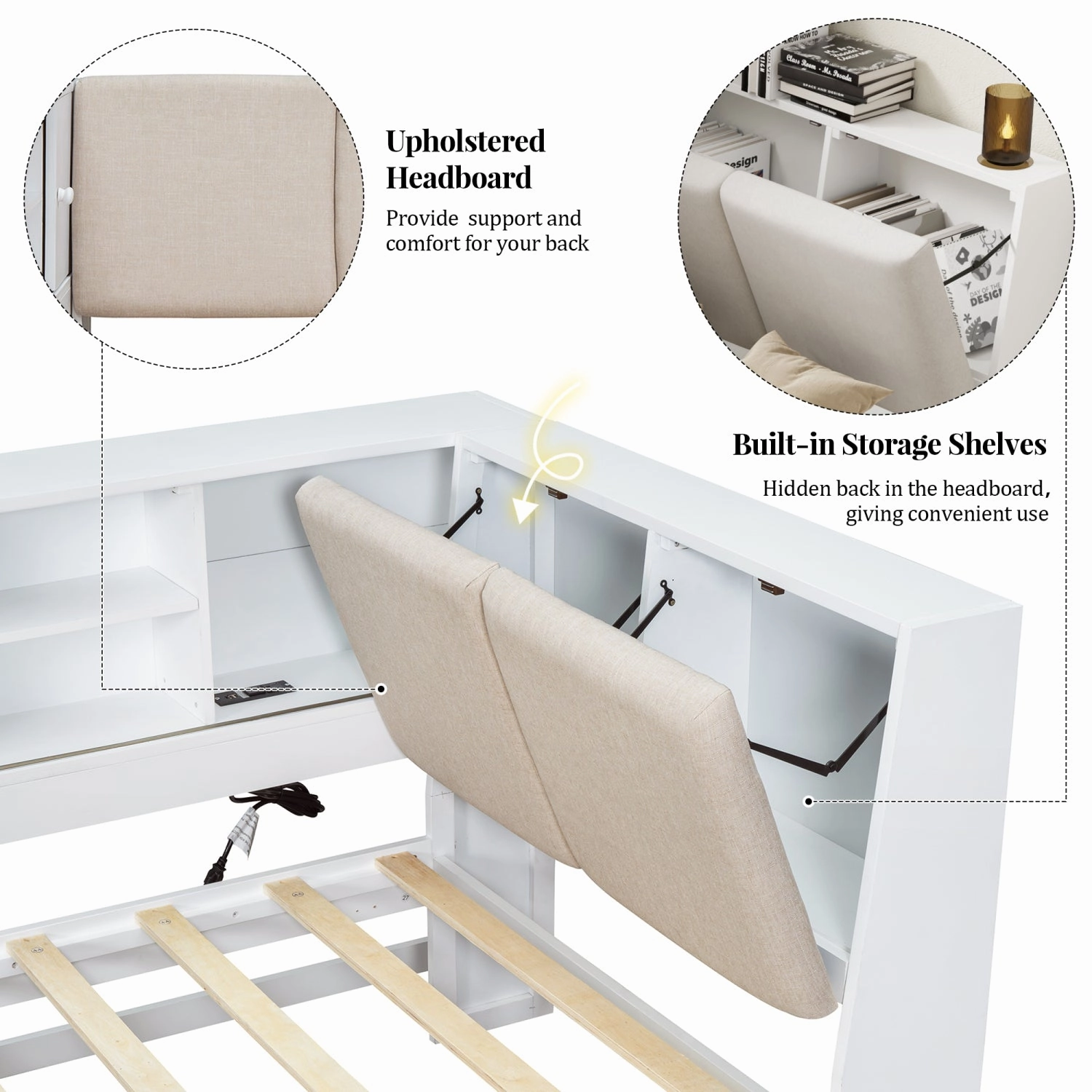 Streamdale Wooden Twin L-Shaped Daybed with Storage, Bookcase & USB