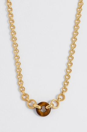 Tigers Eye Graduated Round Link Chain Necklace