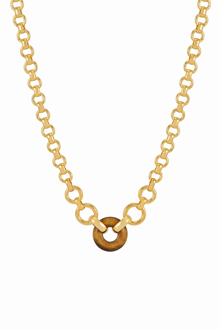 Tigers Eye Graduated Round Link Chain Necklace