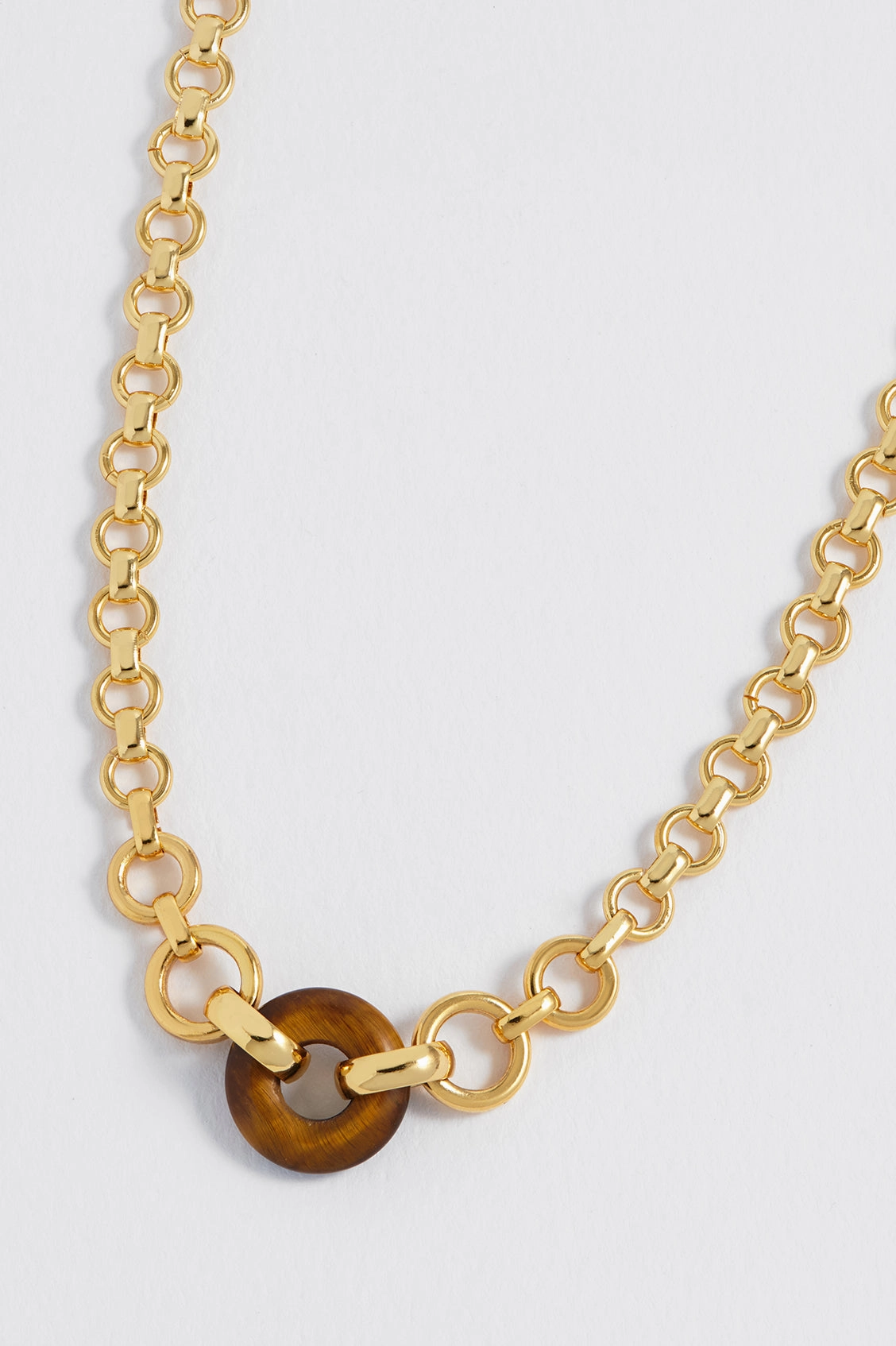Tigers Eye Graduated Round Link Chain Necklace