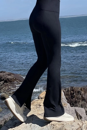 Victoria - Solid Black - Split Flare Comfortable Legging (High - Waist)