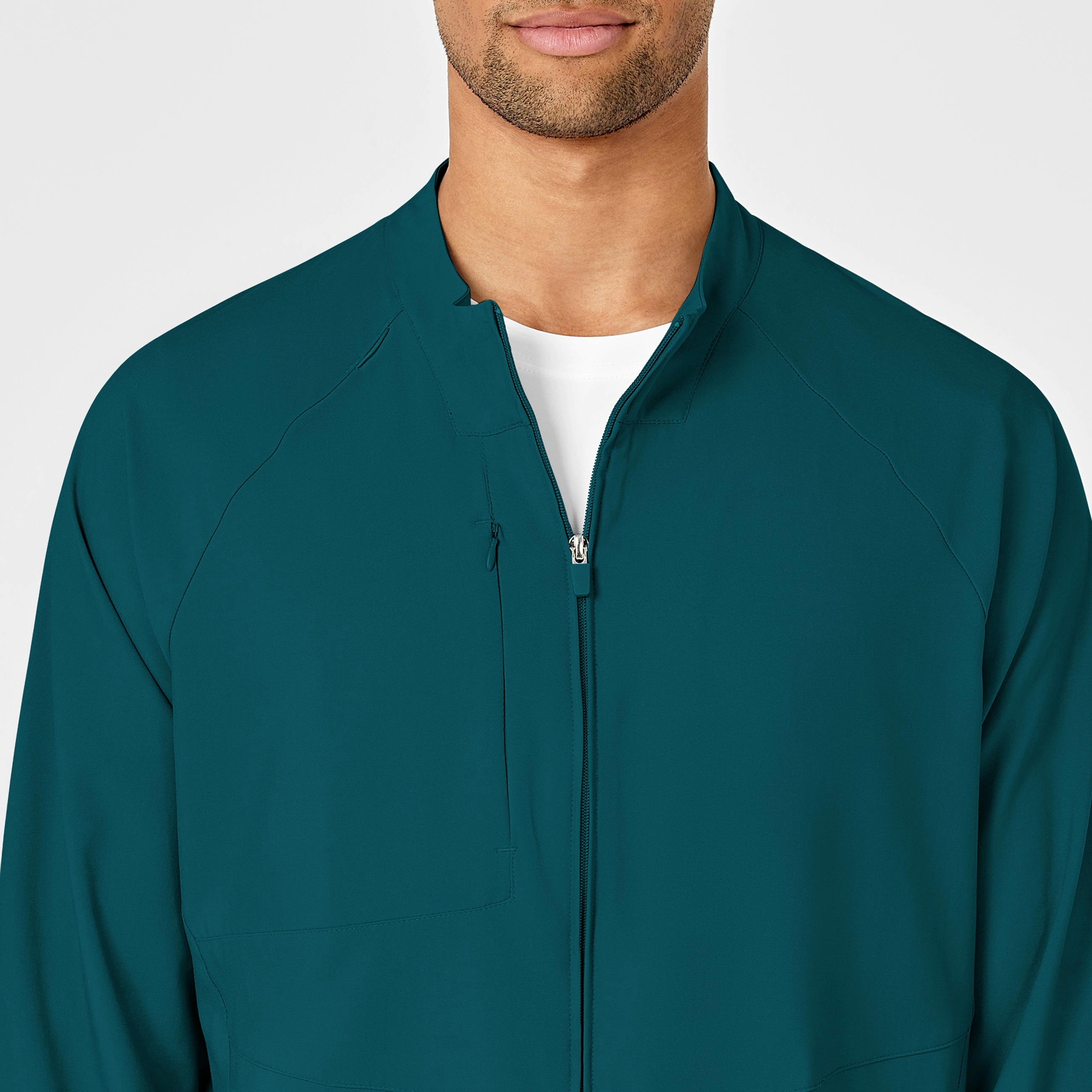 W123 Mens Zip Front Warm Up Scrub Jacket - Caribbean