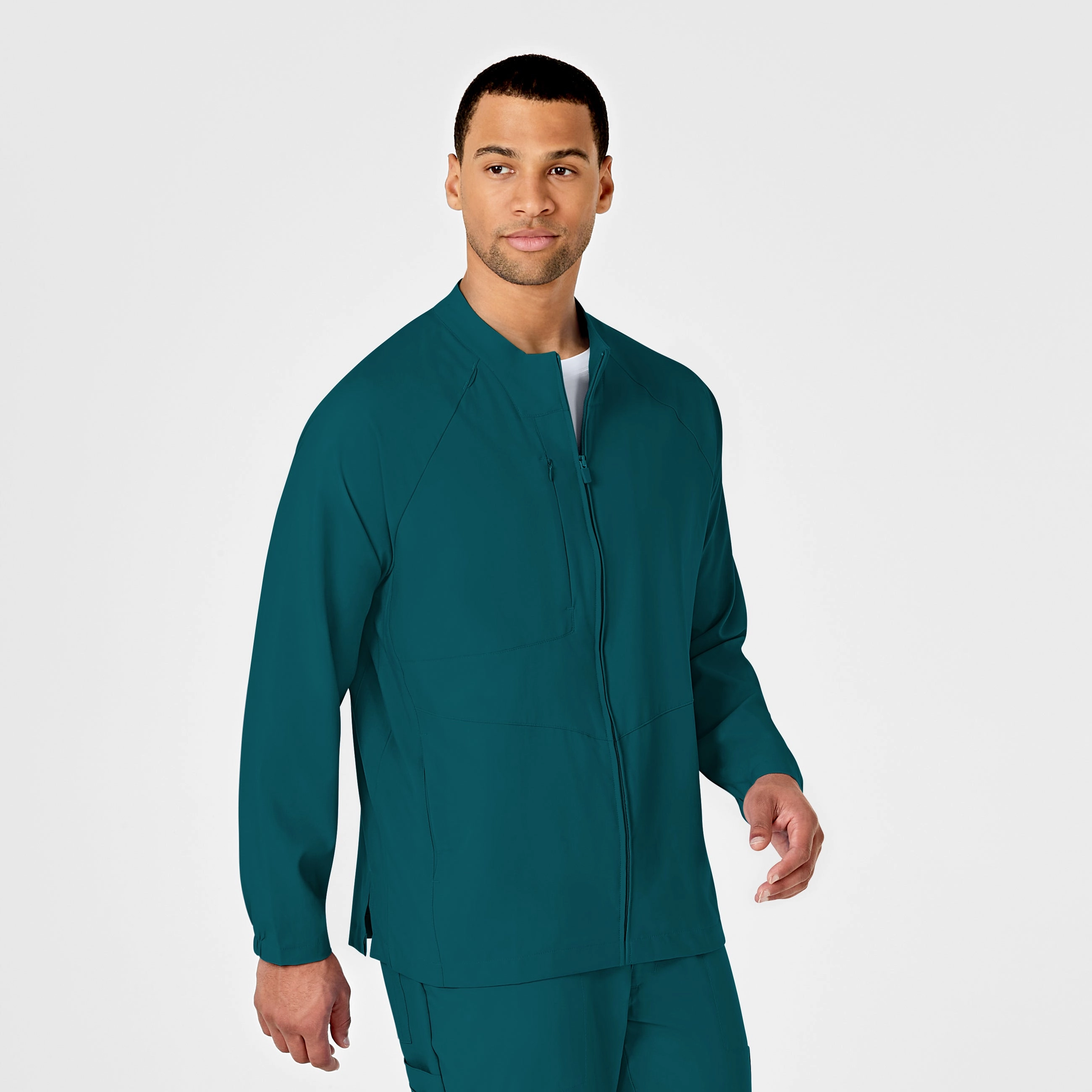 W123 Mens Zip Front Warm Up Scrub Jacket - Caribbean