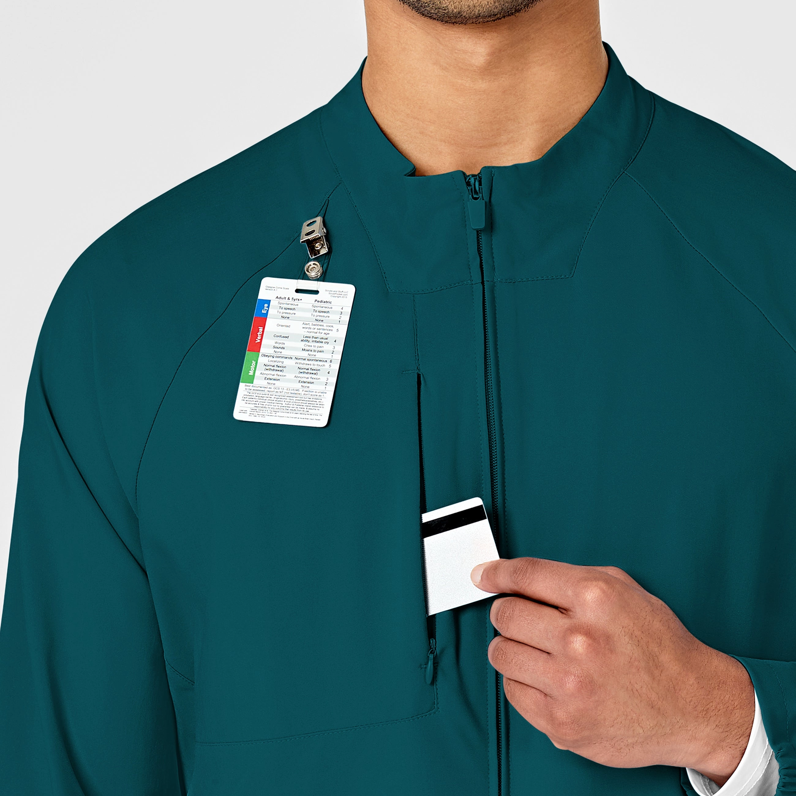 W123 Mens Zip Front Warm Up Scrub Jacket - Caribbean