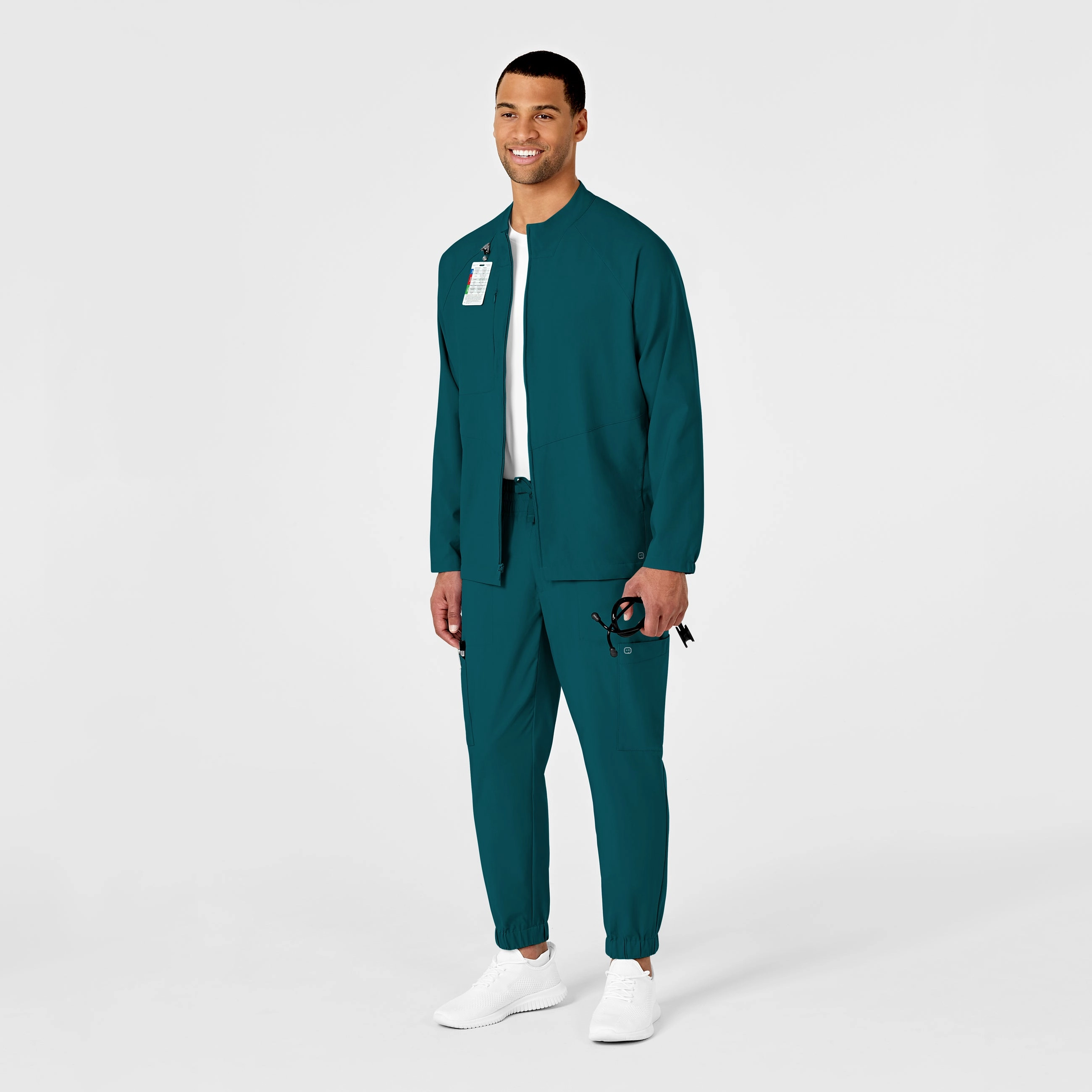 W123 Mens Zip Front Warm Up Scrub Jacket - Caribbean