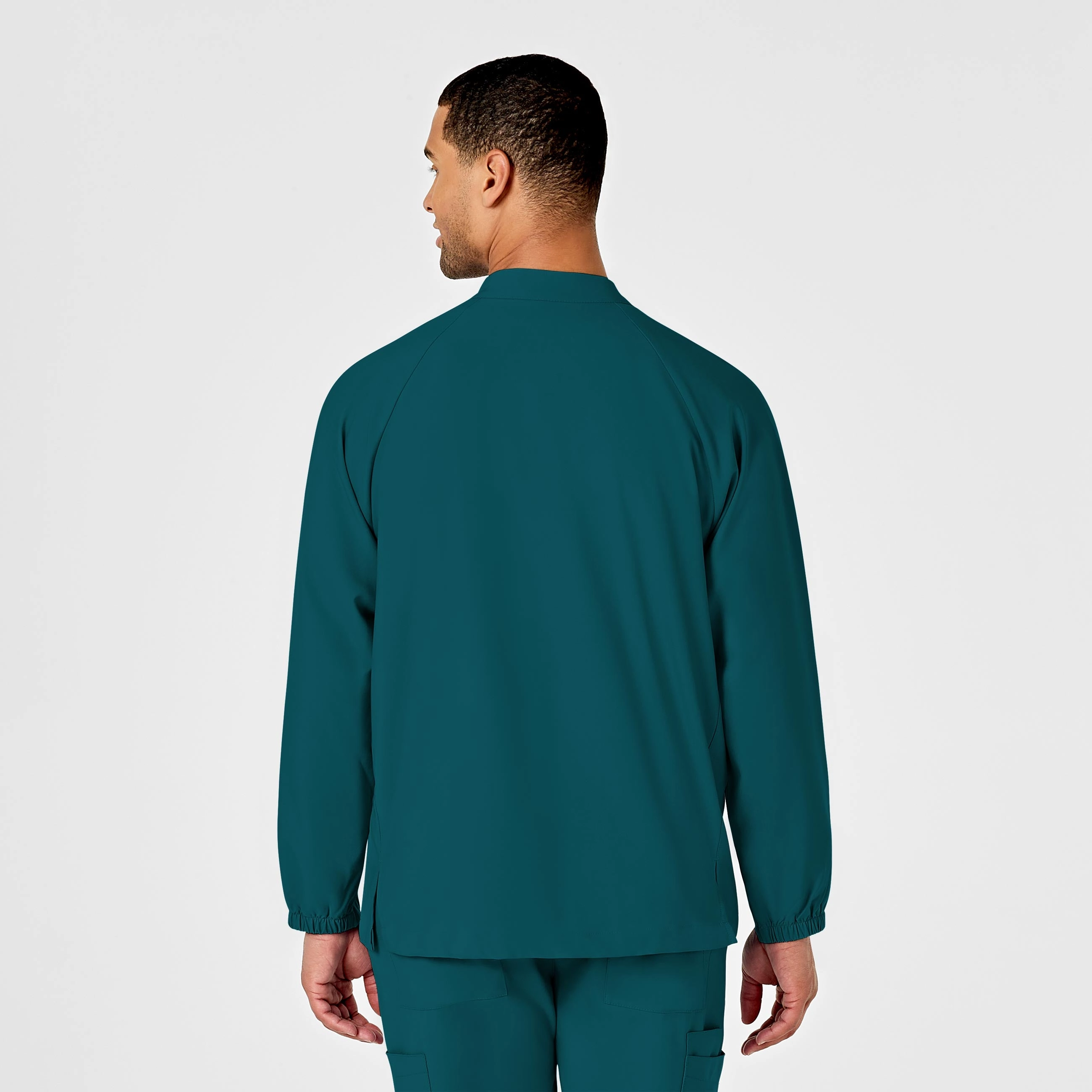 W123 Mens Zip Front Warm Up Scrub Jacket - Caribbean