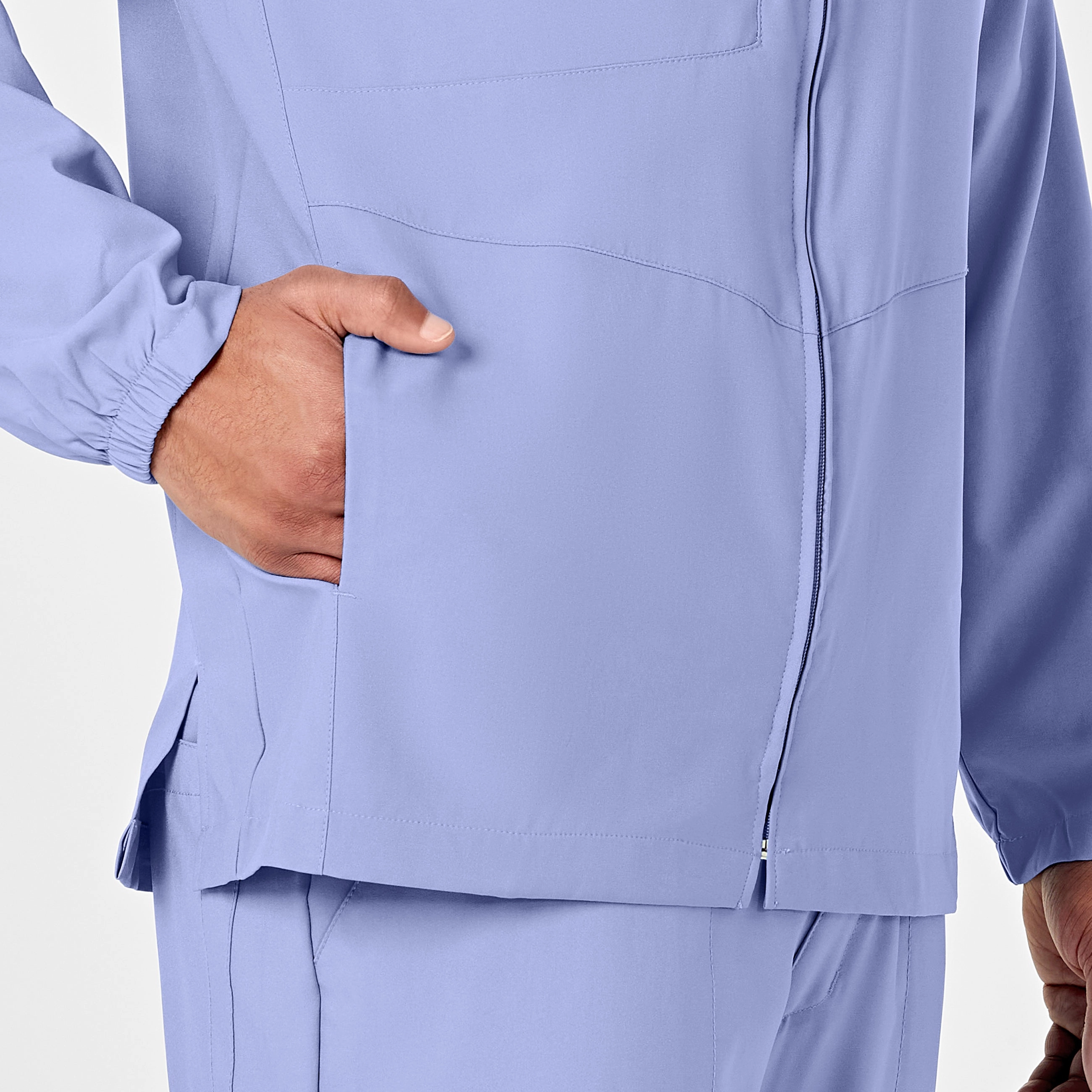 W123 Mens Zip Front Warm Up Scrub Jacket - Ceil Blue