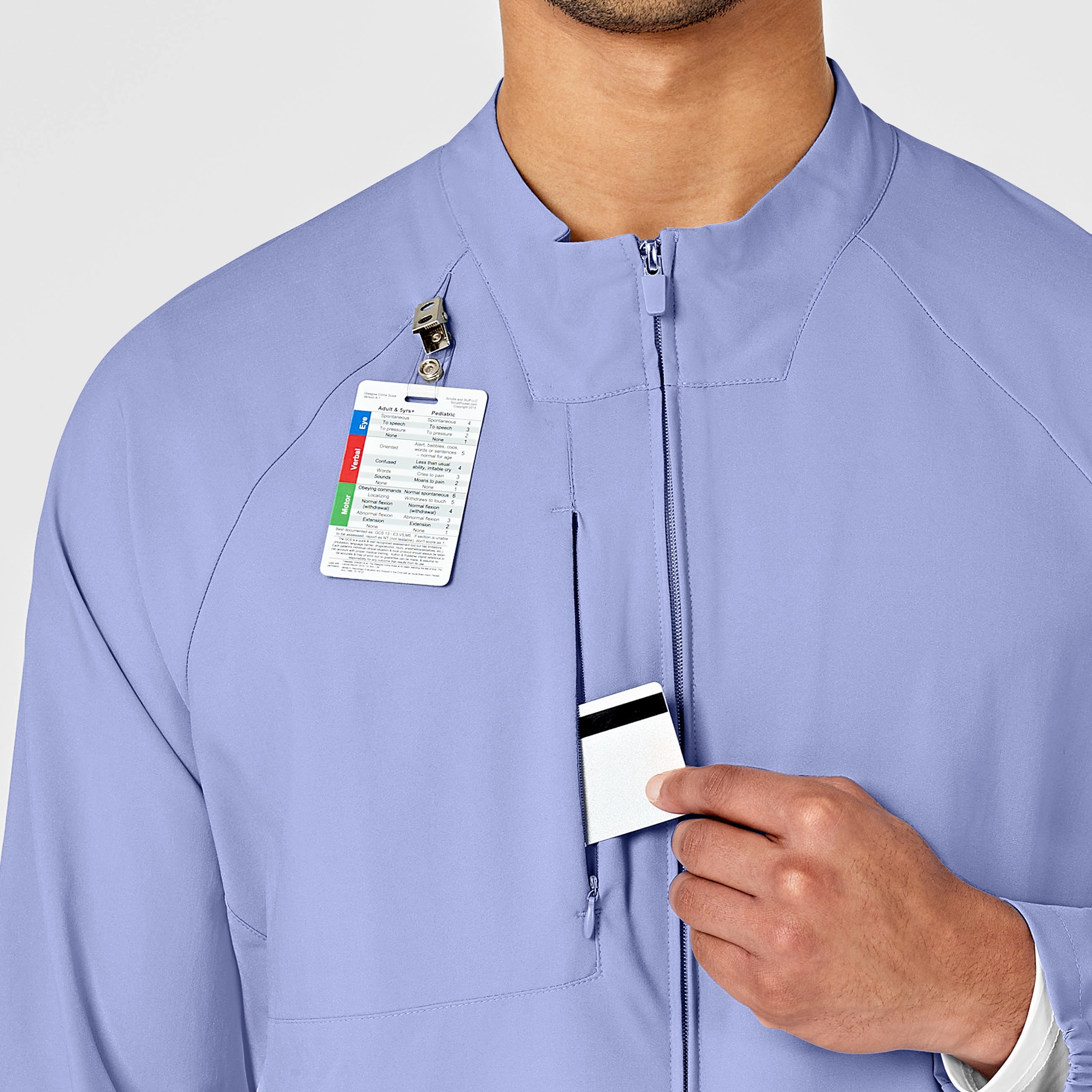 W123 Mens Zip Front Warm Up Scrub Jacket - Ceil Blue