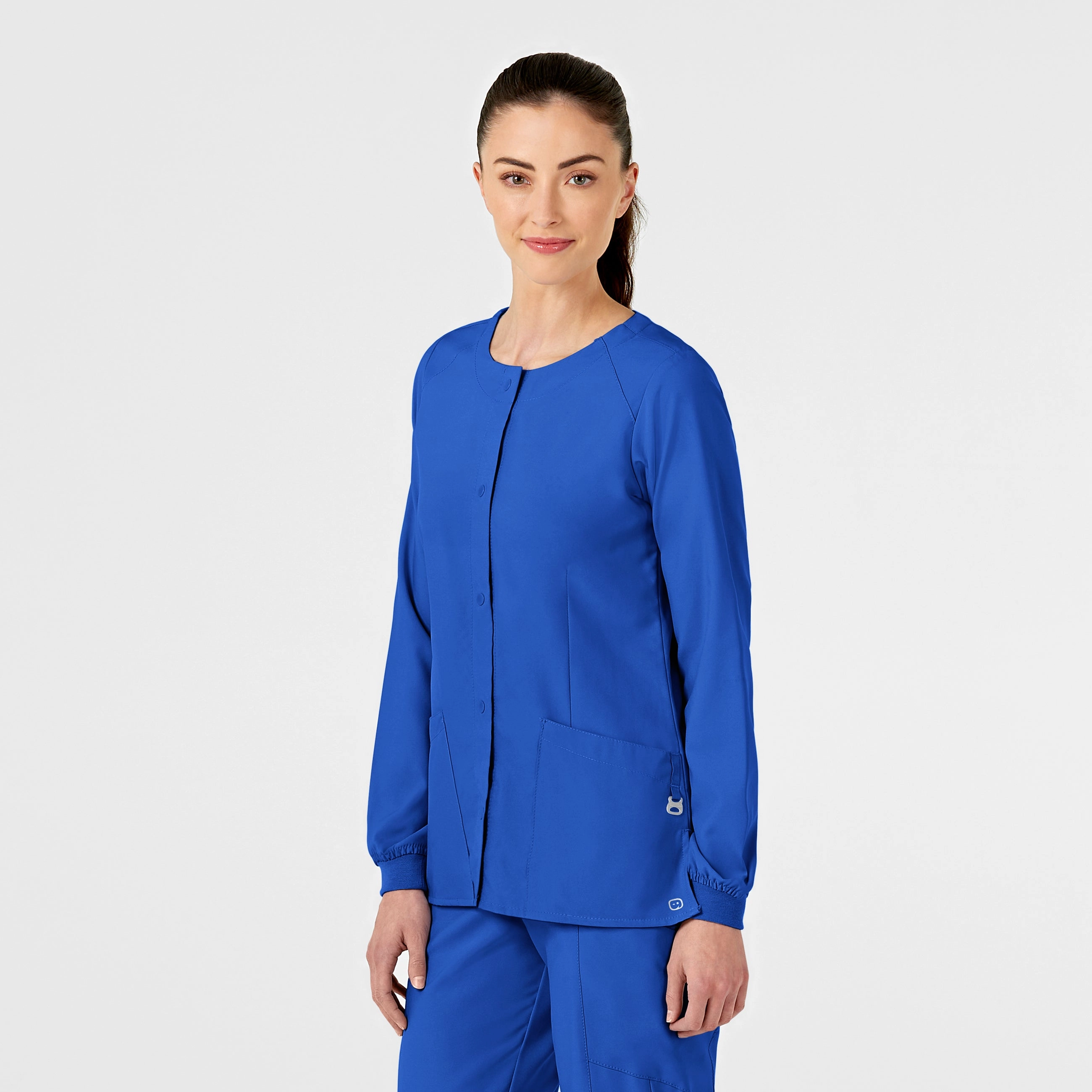 W123 Women's Crew Neck Warm Up Scrub Jacket - Royal