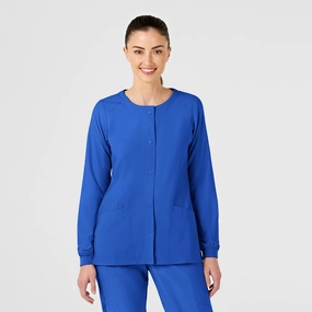 W123 Women's Crew Neck Warm Up Scrub Jacket - Royal